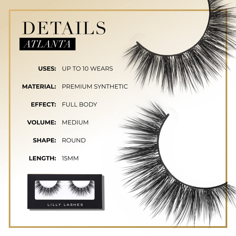 Lilly Lashes Premium Synthetic Lashes Atlanta, Fake Eyelashes Natural Look, Full Bodied Natural Look, False Lashes, Vegan Strip Lash, Reusable Up to 10 Wears, 15mm