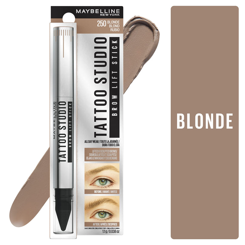 Maybelline TattooStudio Brow Lift Stick Makeup with Tinted Wax Conditioning Complex, Blonde, 1 Count