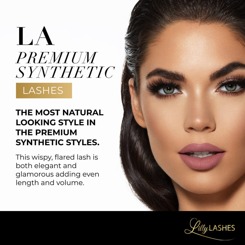 Lilly Lashes Premium Synthetic Lashes LA, Fake Eyelashes Natural Look, Full Bodied Natural Look, False Lashes, Vegan Strip Lash, Reusable Up to 10 Wears, 15mm