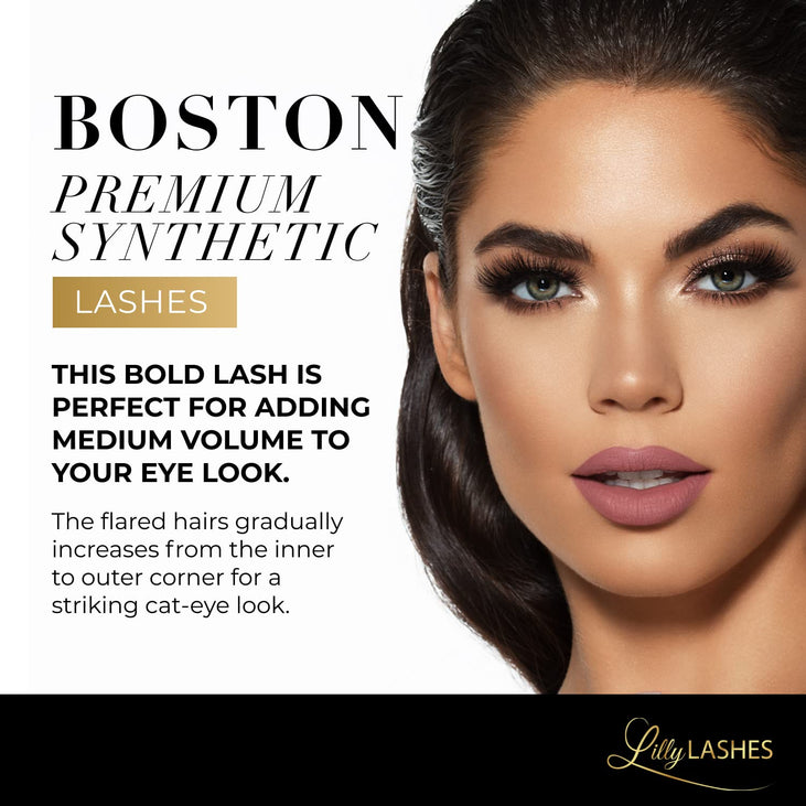 Lilly Lashes Premium Synthetic Lashes Boston, Fake Eyelashes Natural Look, Bold Full Bodied Natural Look, False Lashes, Vegan Strip Lash, Reusable Up to 10 Wears, 15mm
