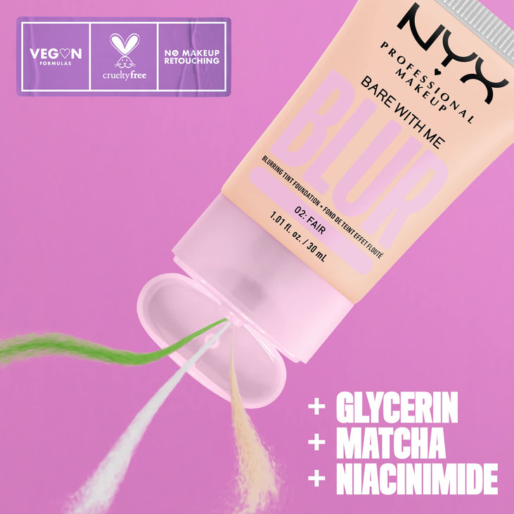 NYX PROFESSIONAL MAKEUP Bare With Me Blur Skin Tint Foundation Make Up with Matcha, Glycerin & Niacinamide - Fair