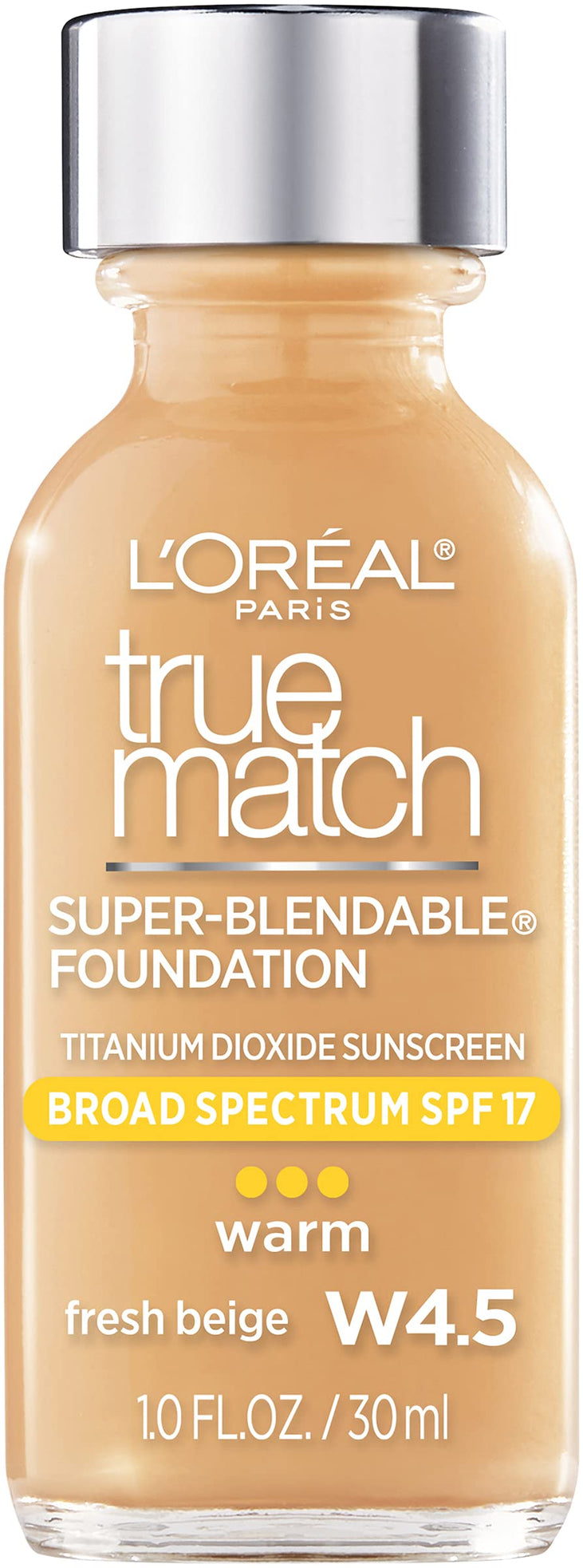 Loreal Paris Makeup True Match Super-Blendable Liquid Foundation - W4.5 Fresh Beige 1 Fl Oz