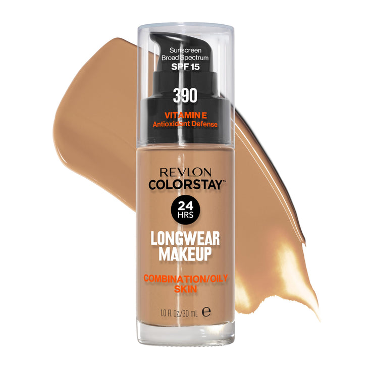 Revlon Liquid Foundation, ColorStay Face Makeup for Combination & Oily Skin, SPF 15 - Rich Maple (390), 1.0 oz