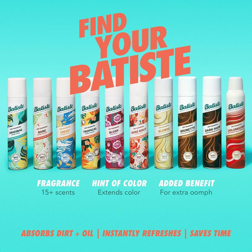 Batiste Dry Shampoo, Dark Hair, Refresh Hair and Absorb Oil Between Washes, Waterless Shampoo for Added Hair Texture and Body, 6.73 OZ Dry Shampoo Bottle, Pack of 2