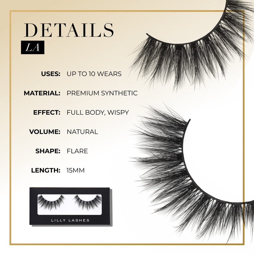 Lilly Lashes Premium Synthetic Lashes LA, Fake Eyelashes Natural Look, Full Bodied Natural Look, False Lashes, Vegan Strip Lash, Reusable Up to 10 Wears, 15mm