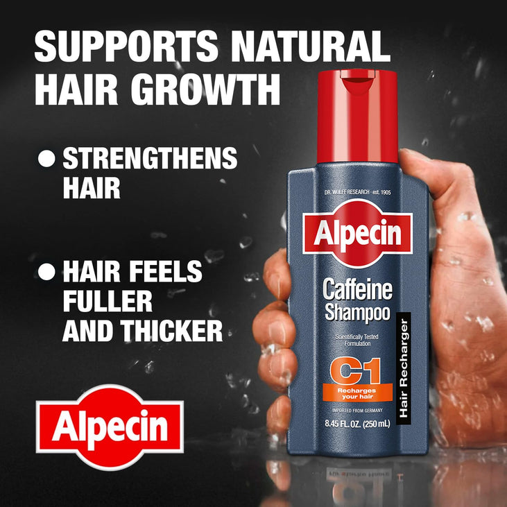 Alpecin C1 Caffeine Shampoo 8.45 fl Oz (Pack of 3) I Hair Performance Enhancer I Promotes Natural Hair Growth and Thickness I Energizes Scalp