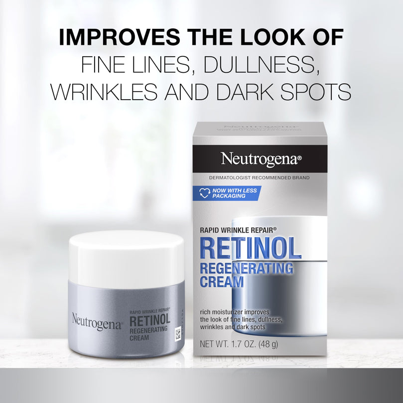 Neutrogena Rapid Wrinkle Repair Retinol Face Moisturizer, Daily Anti-Aging Face Cream with Retinol & Hyaluronic Acid to Fight Fine Lines, Wrinkles, & Dark Spots, 1.7 oz