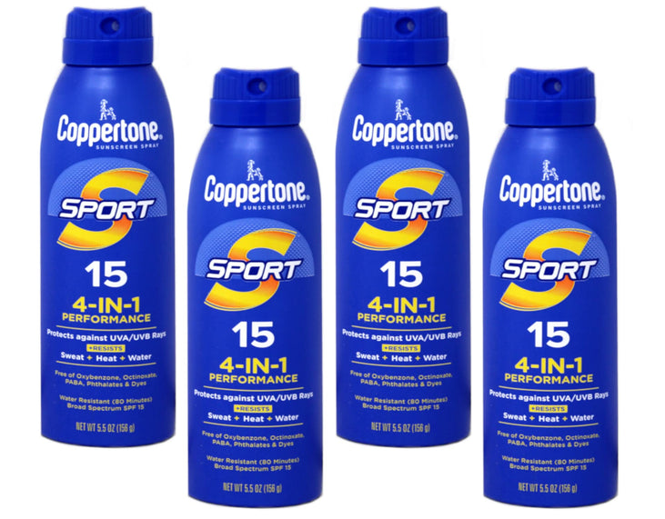 Coppertone Sport Continuous Spray Sunscreen SPF 15 - 5.5 oz, Pack of 4