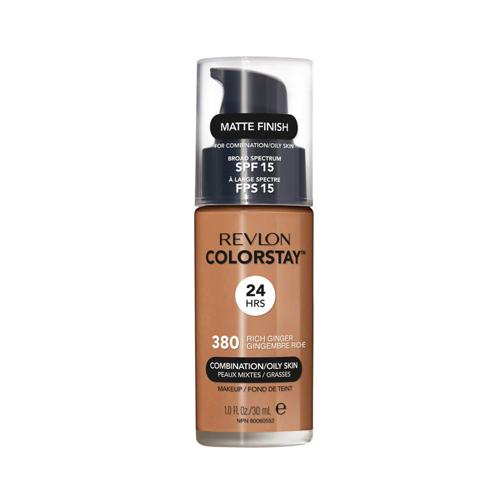 Revlon Liquid Foundation, ColorStay Face Makeup for Combination & Oily Skin, SPF 15 - 380 Rich Ginger, 1 fl oz