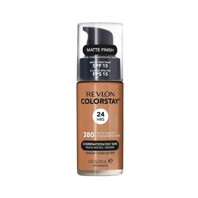 Revlon Liquid Foundation, ColorStay Face Makeup for Combination & Oily Skin, SPF 15 - 380 Rich Ginger, 1 fl oz