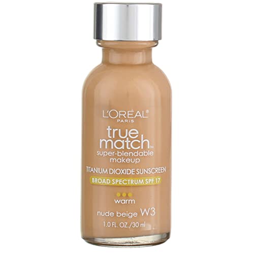 L'Oreal Paris True Match Hyaluronic Tinted Serum Foundation Makeup, W3 Nude Beige, 1 fl oz - Old Version