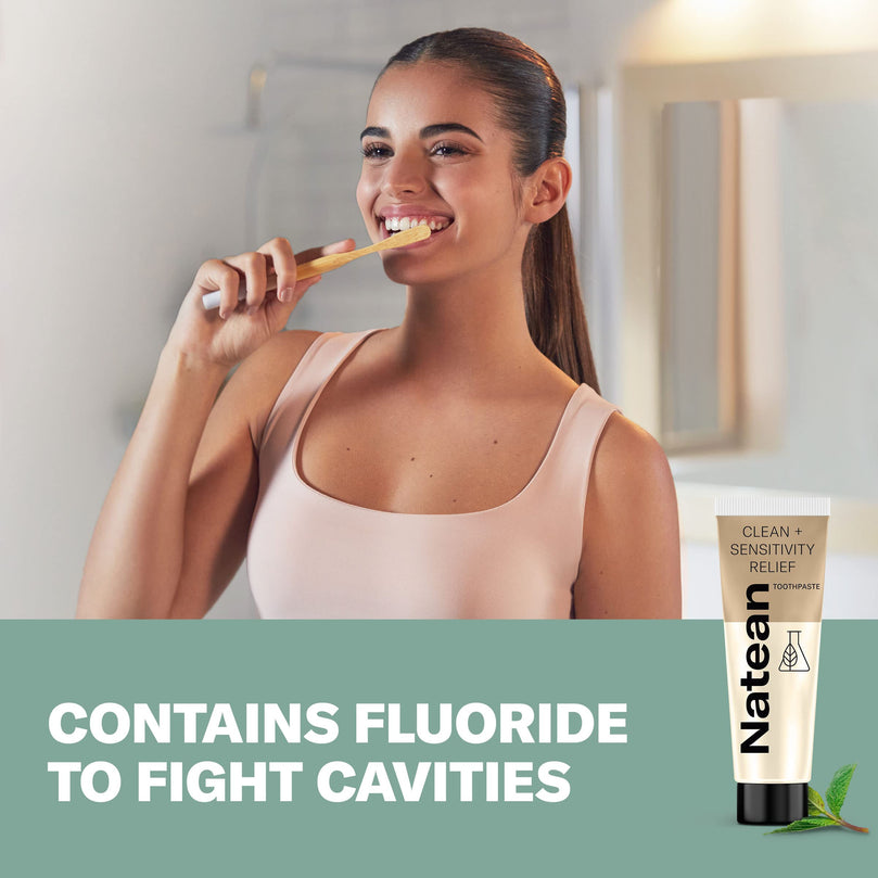 Natean Clean + Sensitivity Relief Toothpaste for Sensitive Teeth & Cavity Prevention, Mint - 4.7 oz