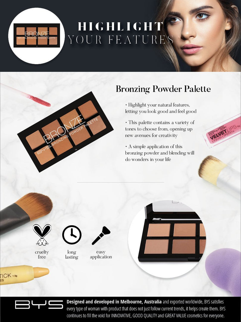 BYS Bronzing Powder Palette - 8 Color Shades - Bronze, Contour, Sculpt, Highlight Makeup Set, Matte & Shimmer Finish