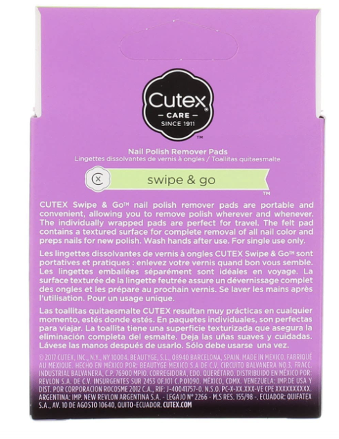 Cutex Care Swipe & Go Acetone Nail Polish Remover Pads 10ct