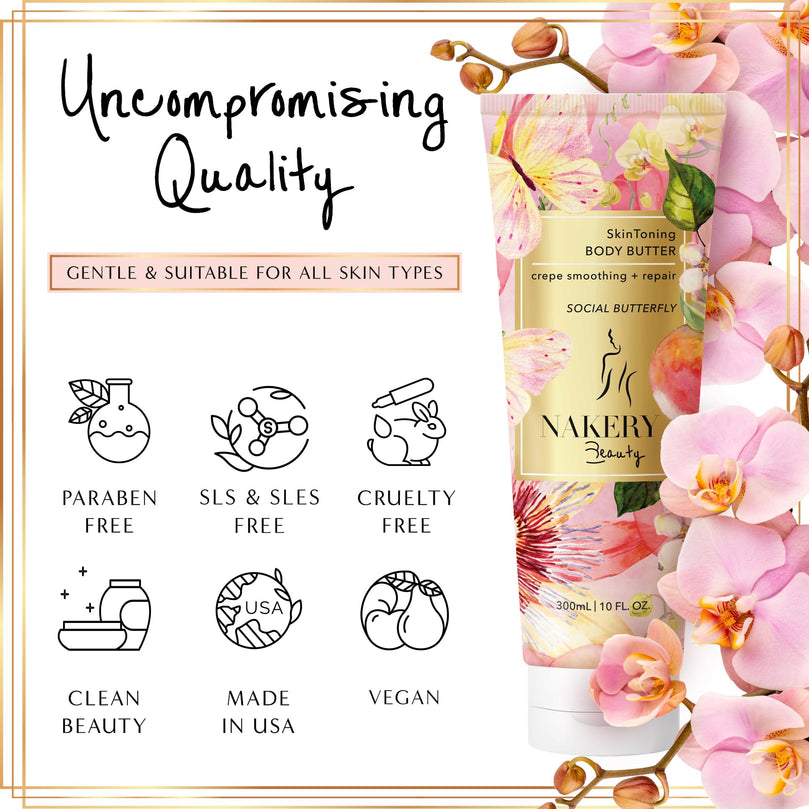 NAKERY Body Butter Anti Aging Moisturizer - Body Cream Skin Tightening Cream & Neck Firming Cream, Moisturizing Cream & Neck Tightening Cream for Body & Face Cream for Dry Skin 300ml(Social Butterfly)