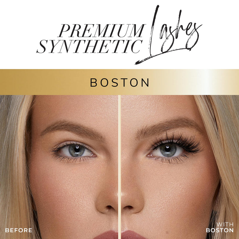 Lilly Lashes Premium Synthetic Lashes Boston, Fake Eyelashes Natural Look, Bold Full Bodied Natural Look, False Lashes, Vegan Strip Lash, Reusable Up to 10 Wears, 15mm