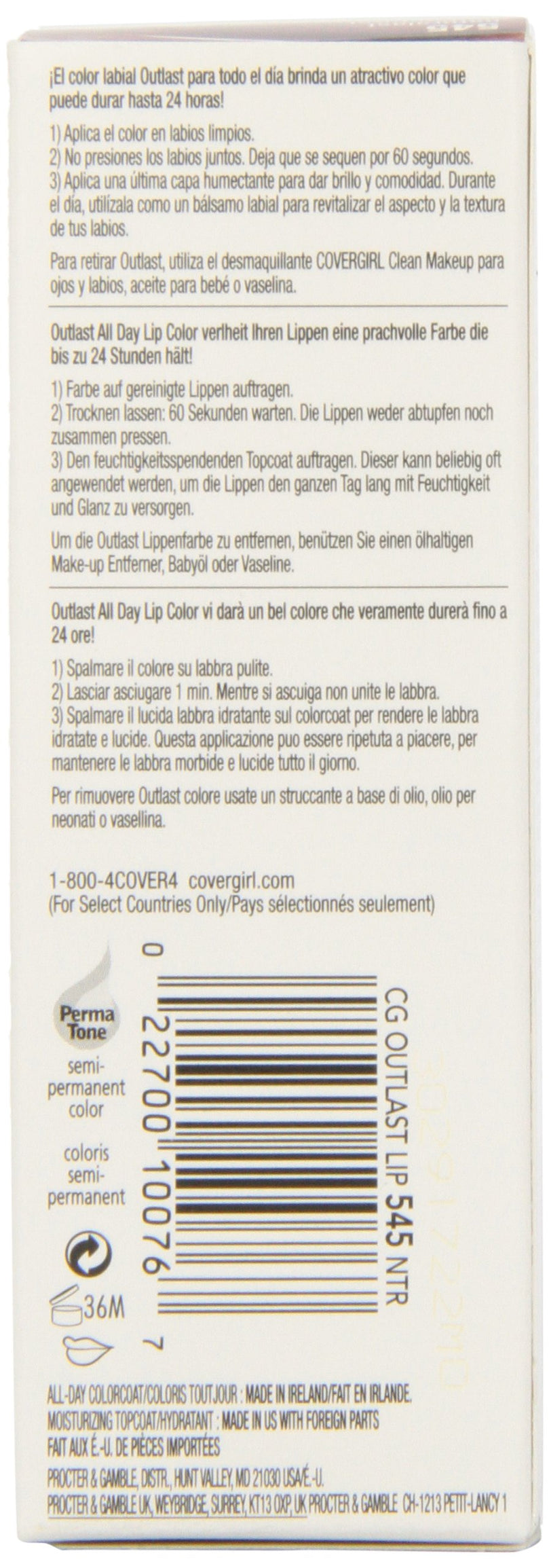 CoverGirl Outlast All Day Two Step Lipcolor, Naturalast 545, 0.13 Ounce