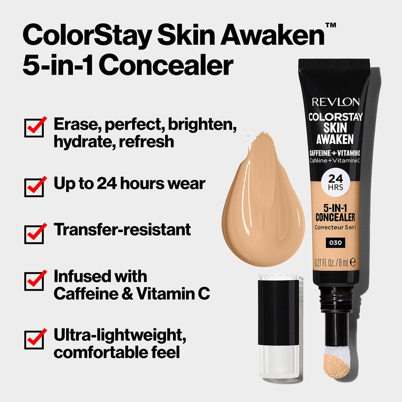 Revlon ColorStay Skin Awaken Cream Concealer Makeup, Longwear, 015 Light, 0.27 fl oz