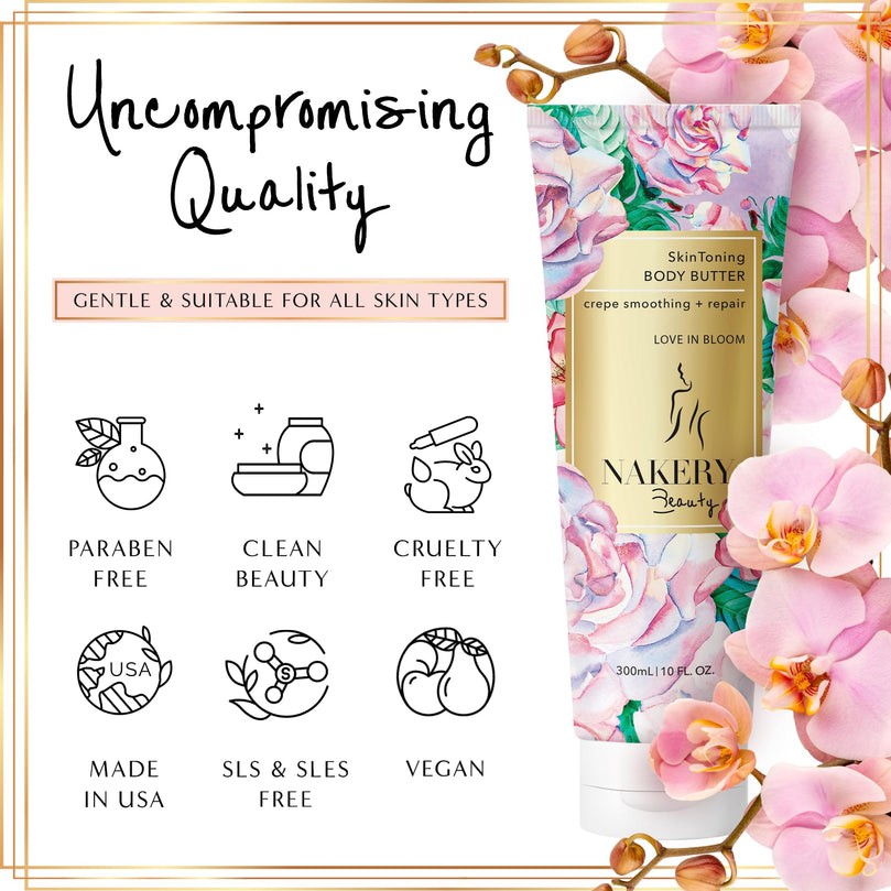 Nakery Body Butter Anti Aging Moisturizer - Body Cream Skin Tightening Cream & Neck Firming Cream, Moisturizing Cream & Neck Tightening Cream for Body & Face Cream for Dry Skin 300ml (Love in Bloom)