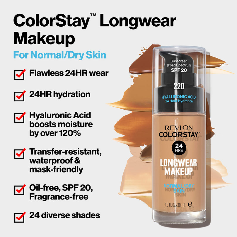 Revlon ColorStay Liquid Foundation Face Makeup for Normal & Dry Skin - 130 Porcelain 1 Fl Oz