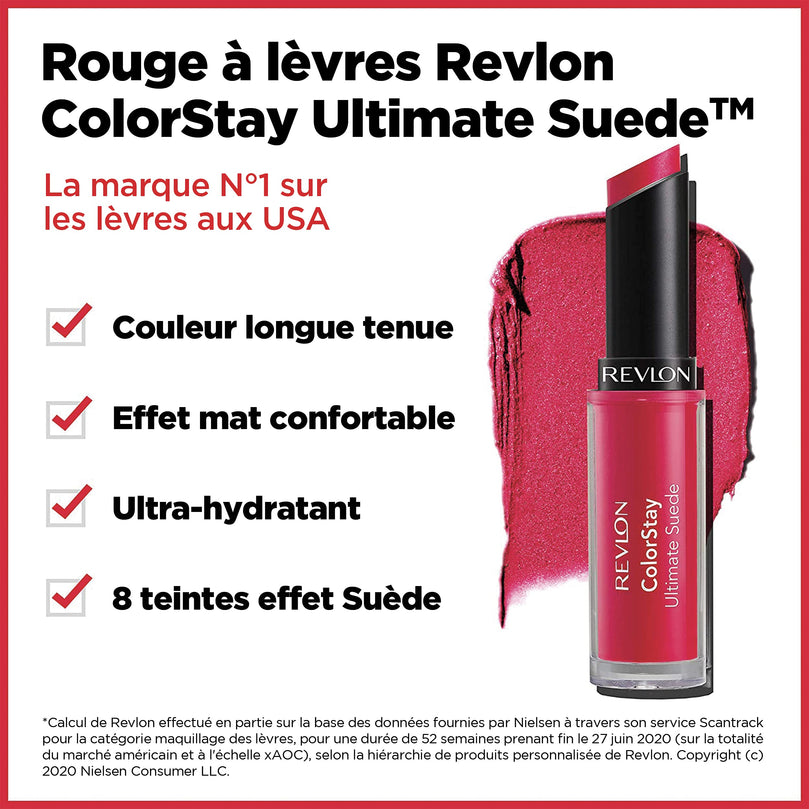Revlon ColorStay Ultimate Suede Lipstick, Longwear Soft, Ultra-Hydrating High-Impact Lip Color, Formulated with Vitamin E, 025 Socialite, 0.09 oz