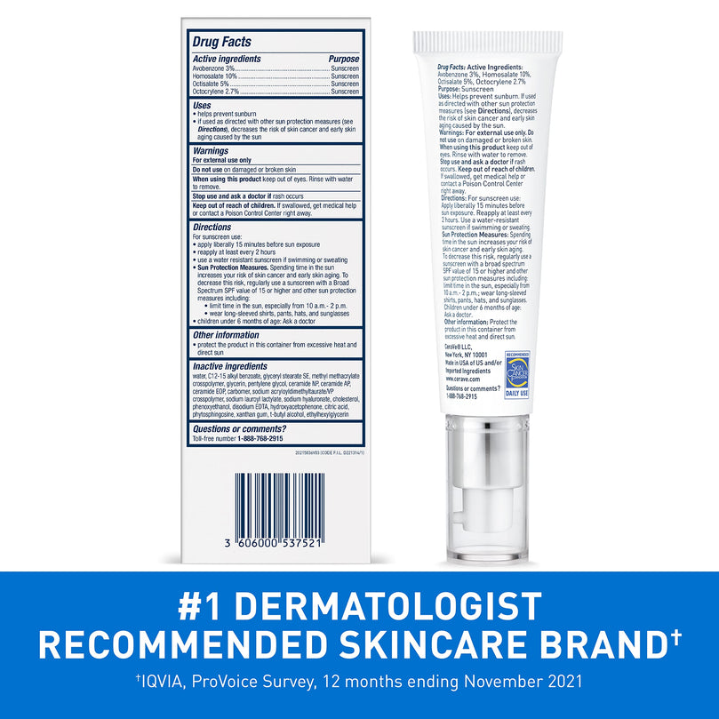 CeraVe Ultra-Light Moisturizing Face Lotion with SPF 30 for Normal to Oily Skin, 1.7 fl oz