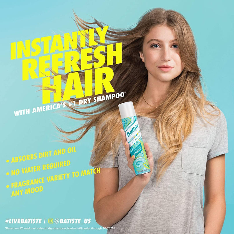 Batiste Dry Shampoo, Original Fragrance, Refresh Hair and Absorb Oil Between Washes, Waterless Shampoo for Added Hair Texture and Body, 6.73 OZ Dry Shampoo Bottle, 3 Pack