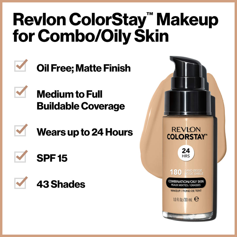 Revlon ColorStay Liquid Foundation, Face Makeup for Combination & Oily Skin - Walnut 500 1.0 oz