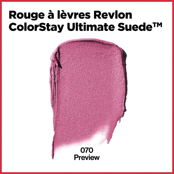 Revlon ColorStay Ultimate Suede Lipstick, Longwear Soft, Ultra-Hydrating High-Impact Lip Color, Formulated with Vitamin E, 070 Preview, 0.09 oz