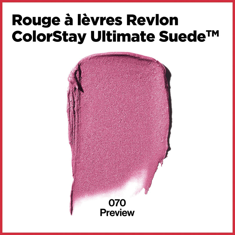 Revlon ColorStay Ultimate Suede Lipstick, Longwear Soft, Ultra-Hydrating High-Impact Lip Color, Formulated with Vitamin E, 070 Preview, 0.09 oz