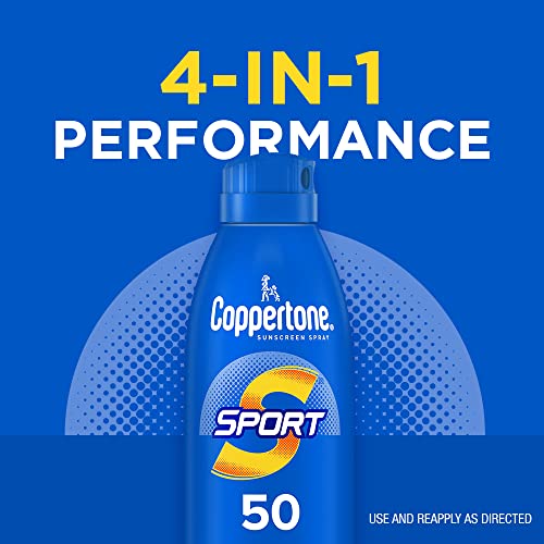 Coppertone Sport Sunscreen Spray SPF 50, Water Resistant Spray Sunscreen, Broad Spectrum SPF 50 Sunscreen, 5.5 Oz Bottle