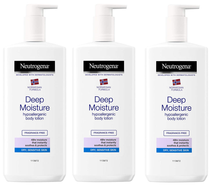 NEUTROGENA Norwegian Formula Deep Moisture Hypoallergenic Body Lotion (Pack of 3) For Dry Skin - (13.5oz or 400ml)