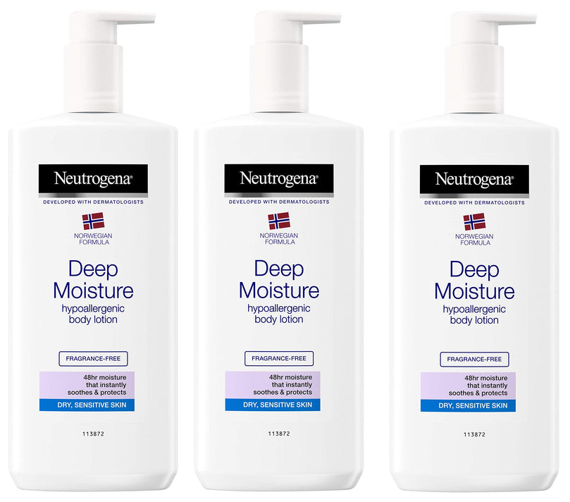 NEUTROGENA Norwegian Formula Deep Moisture Hypoallergenic Body Lotion (Pack of 3) For Dry Skin - (13.5oz or 400ml)