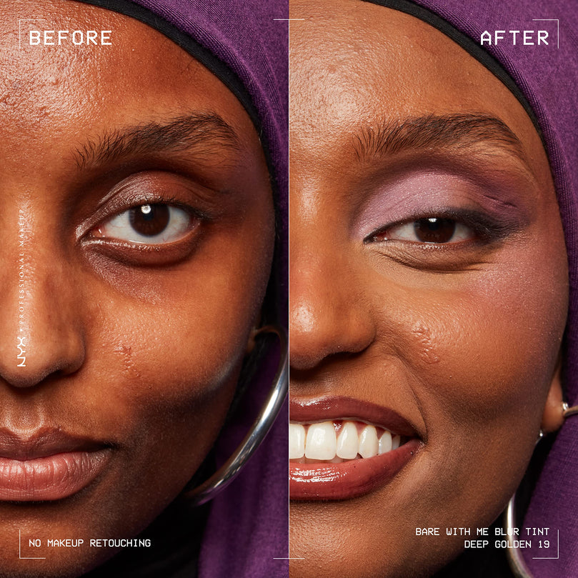 NYX PROFESSIONAL MAKEUP Bare With Me Blur Skin Tint Foundation Make Up with Matcha, Glycerin & Niacinamide - Deep Golden