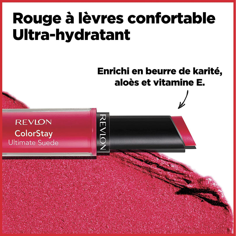 Revlon ColorStay Ultimate Suede Lipstick, Longwear Soft, Ultra-Hydrating High-Impact Lip Color, Formulated with Vitamin E, 025 Socialite, 0.09 oz