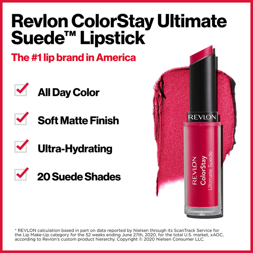 Revlon ColorStay Ultimate Suede Lipstick, Longwear Soft, Ultra-Hydrating High-Impact Lip Color, Formulated with Vitamin E, 080 Fashionista, 0.09 oz