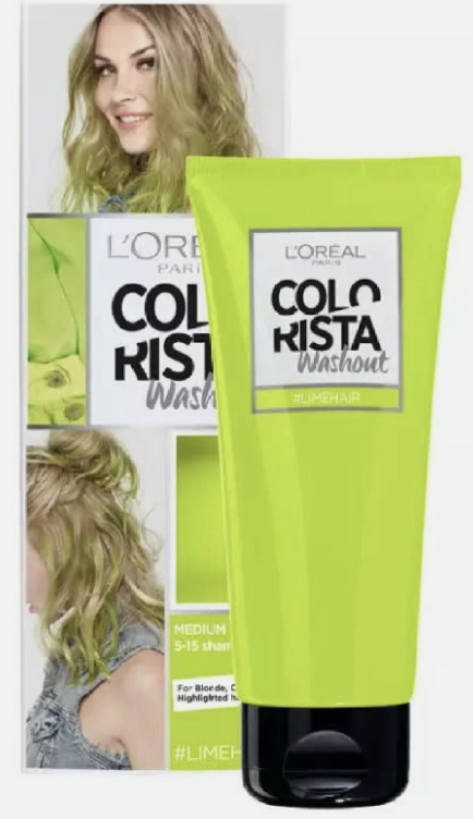 Loreal Paris Colorista Wash Out Neon Semi-Permanent Hair Dye Lime Green 80 ml