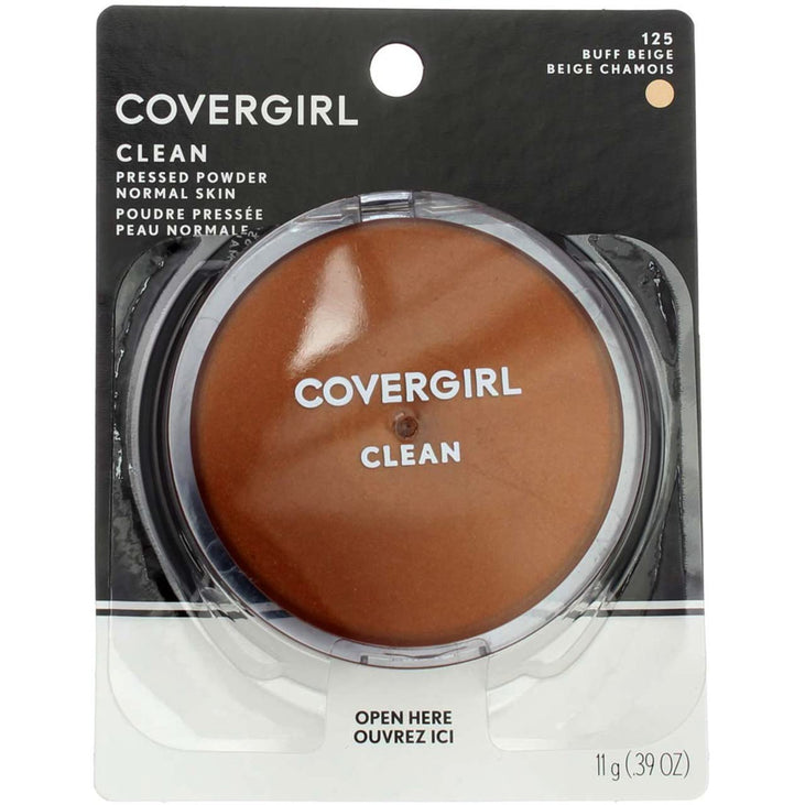 COVERGIRL Clean Pressed Powder, 125 Buff Beige, 0.39 oz, Lasting Setting Powder, Shine-Free Formula