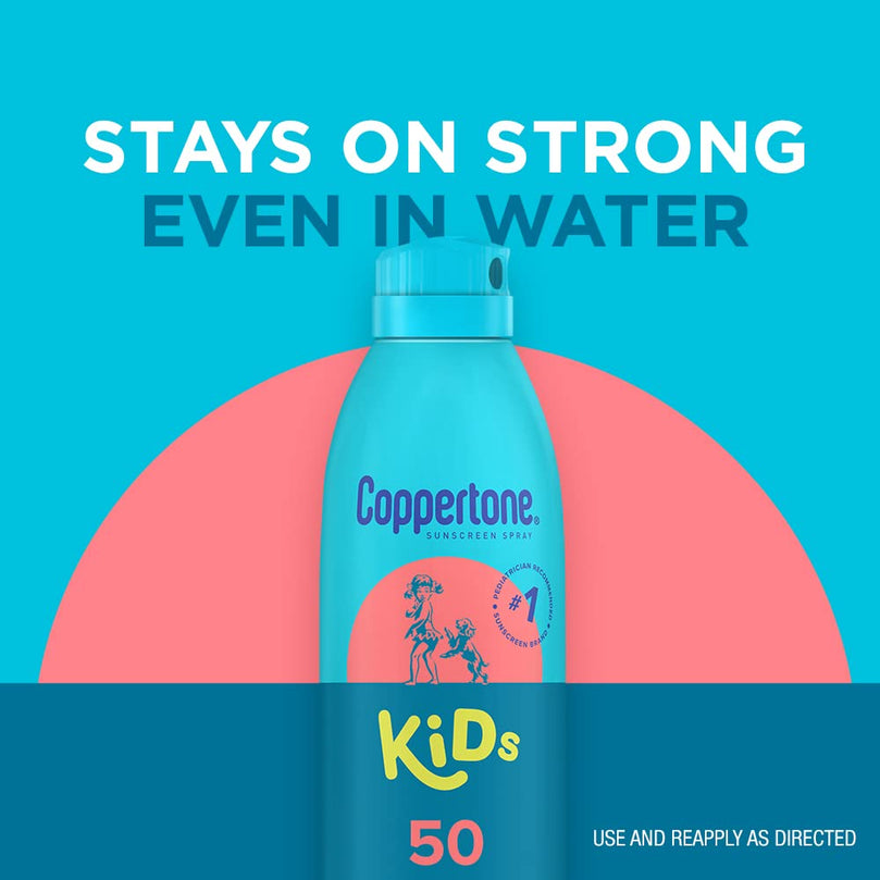 Coppertone Sunscreen Spray SPF 50, Broad Spectrum, Water Resistant for Kids, #1 Pediatrician Recommended Brand, 5.5 Ounce (Pack of 2)