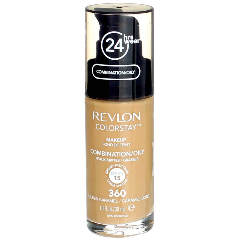 Revlon ColorStay Liquid Foundation Makeup, Matte Finish, Combination/Oily Skin, SPF 15, 360 Golden Caramel, 1 fl oz