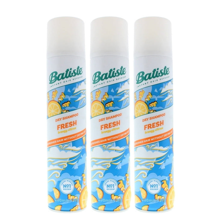 Batiste Dry Shampoo Fresh Citrus 200ml 3 Pack Instant Hair Refresh Oil Control