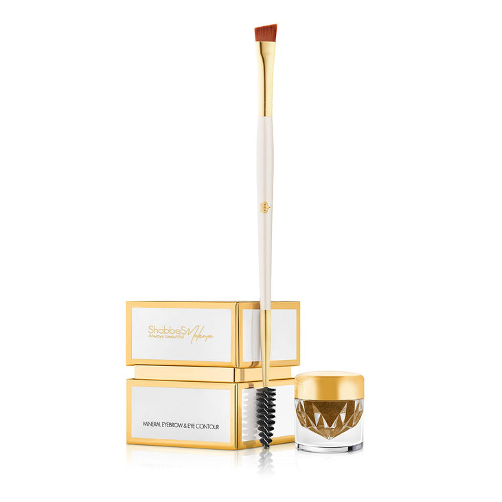 Shabbes Makeup 3 in 1 eyeliner, eye shadow, and mineral eyebrow eye shadow 010 BLONDE in a jar + double-sided brush for use for eye shadow/eyebrows/eyeliner