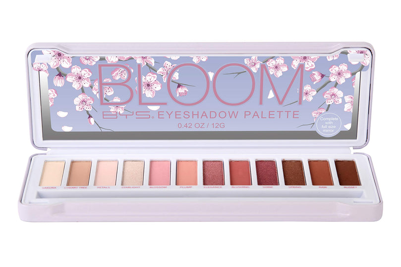 BYS 12 Shade Bloom Eyeshadow Metallic and Matte Palette Tin Collection with Mirror, Double Ended Applicator and Blender