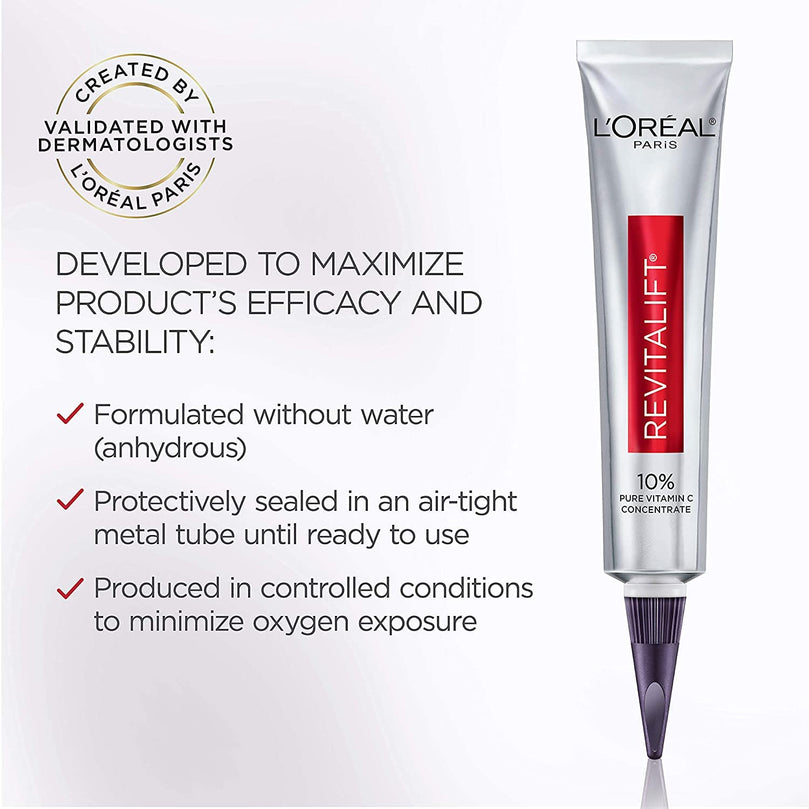 L'Oreal Paris Revitalift Derm Intensives 10 Percent Pure Vitamin C Serum, Paraben Free, 1 fl oz