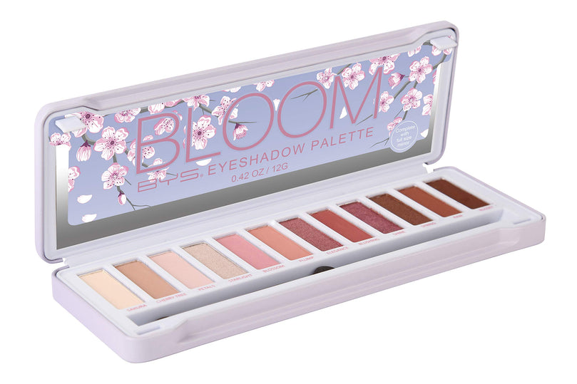 BYS 12 Shade Bloom Eyeshadow Metallic and Matte Palette Tin Collection with Mirror, Double Ended Applicator and Blender