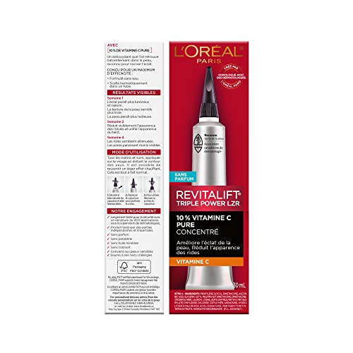 L'Oreal Paris Revitalift Derm Intensives 10 Percent Pure Vitamin C Serum, Paraben Free, 1 fl oz