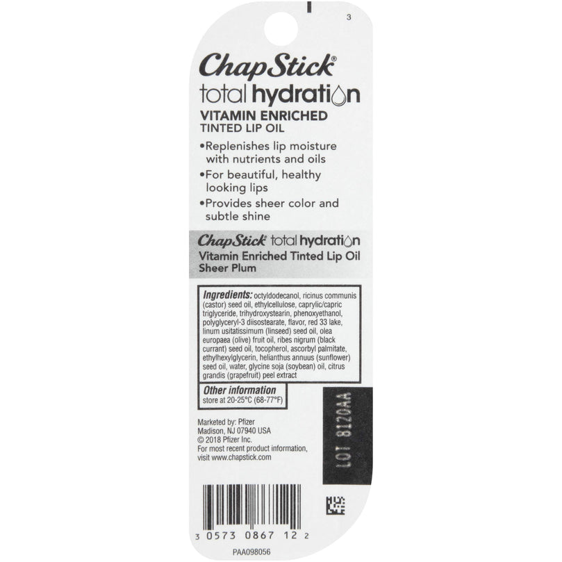 Chapstick Total Hydration Tinted Lip Oil - Sheer Plum - 0.12oz