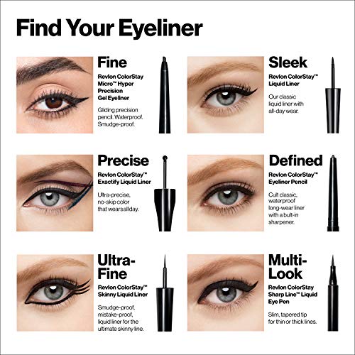 Revlon ColorStay Skinny Liquid Eyeliner, Waterproof, Smudgeproof, Longwearing Eye Makeup with Ultra-fine Tip, Black Out, 0.08 oz