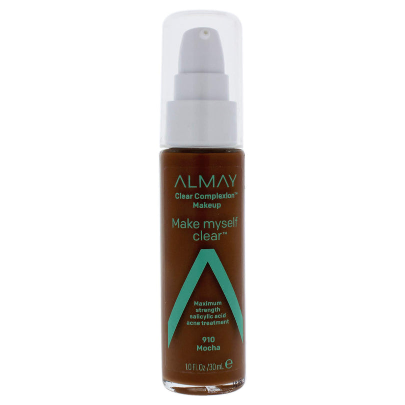 Almay Clear Complexion Makeup, Matte Finish Liquid Foundation with Salicylic Acid, Hypoallergenic, Cruelty Free, -Fragrance Free, Dermatologist Tested, 910 Mocha, 1.0 oz