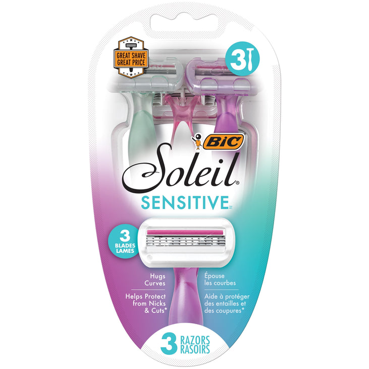 BIC Soleil Sensitive 3 Blade Women's Razor, Pack of 3 Disposable Razors